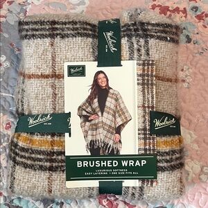 Woolrich Plaid Brushed Wrap in Brown and Cream